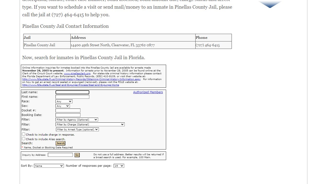 Pinellas County Jail Inmate Search